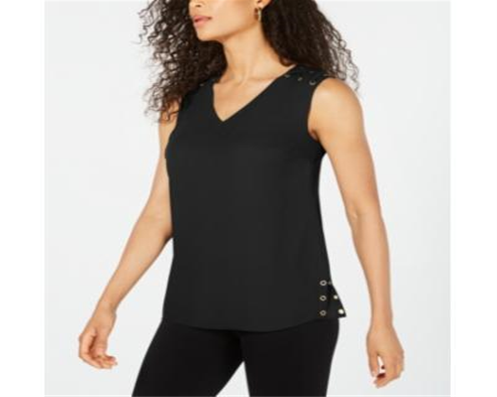 Top feminino com ilhós e acabamento em ilhós JM Collection, preto, tamanho grande