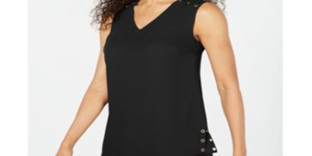 Top feminino com ilhós e acabamento em ilhós JM Collection, preto, tamanho grande