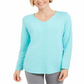 Suéter de malha de algodão Karen Scott feminino, azul, tamanho XS