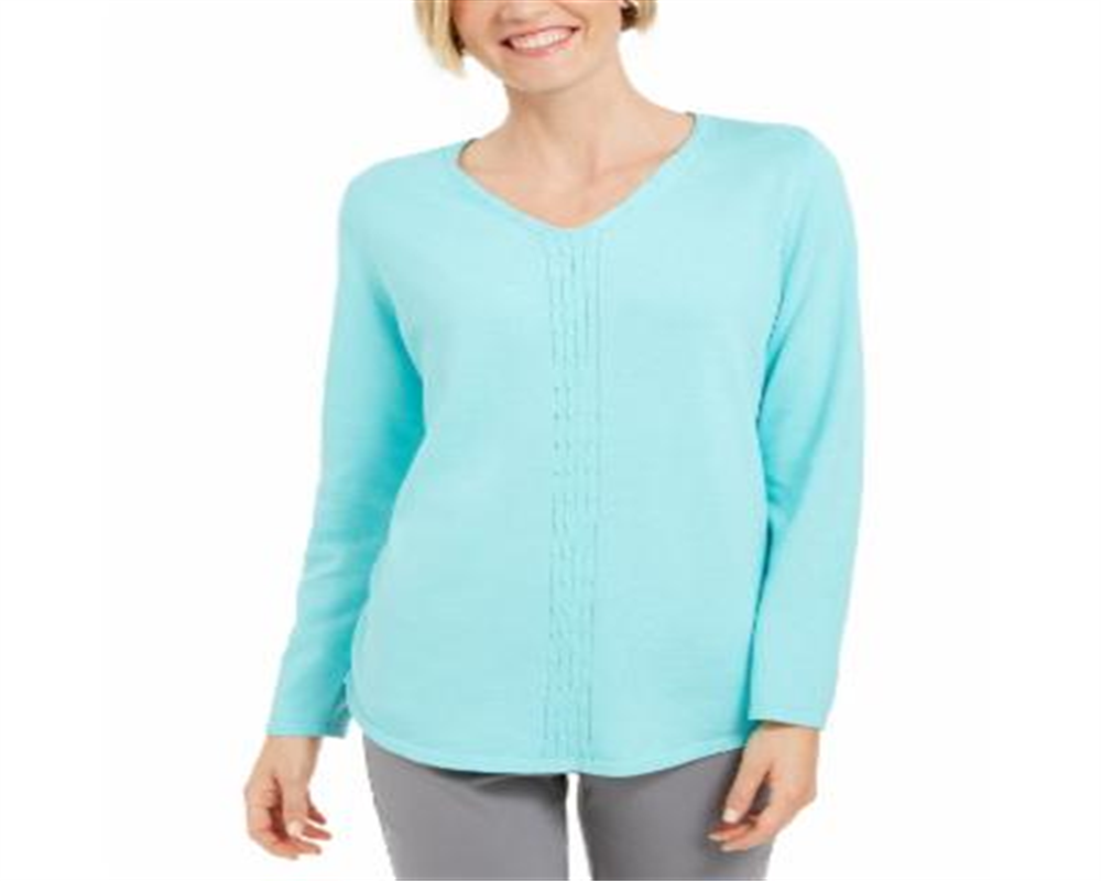 Suéter de malha de algodão Karen Scott feminino, azul, tamanho XS