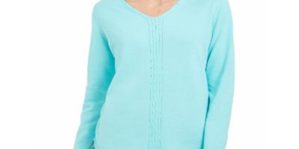 Suéter de malha de algodão Karen Scott feminino, azul, tamanho XS