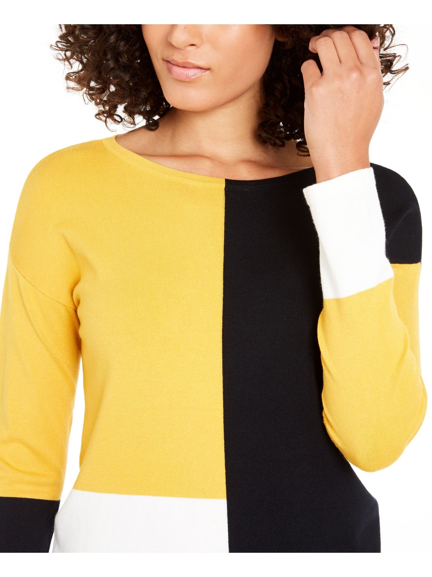 Blusa Alfani Feminina Colorblocked com Ombro Caído, Amarela, Tamanho Grande