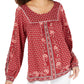 Top feminino estampado estilo camponês vermelho tamanho pequeno S