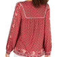 Top feminino estampado estilo camponês vermelho tamanho pequeno S