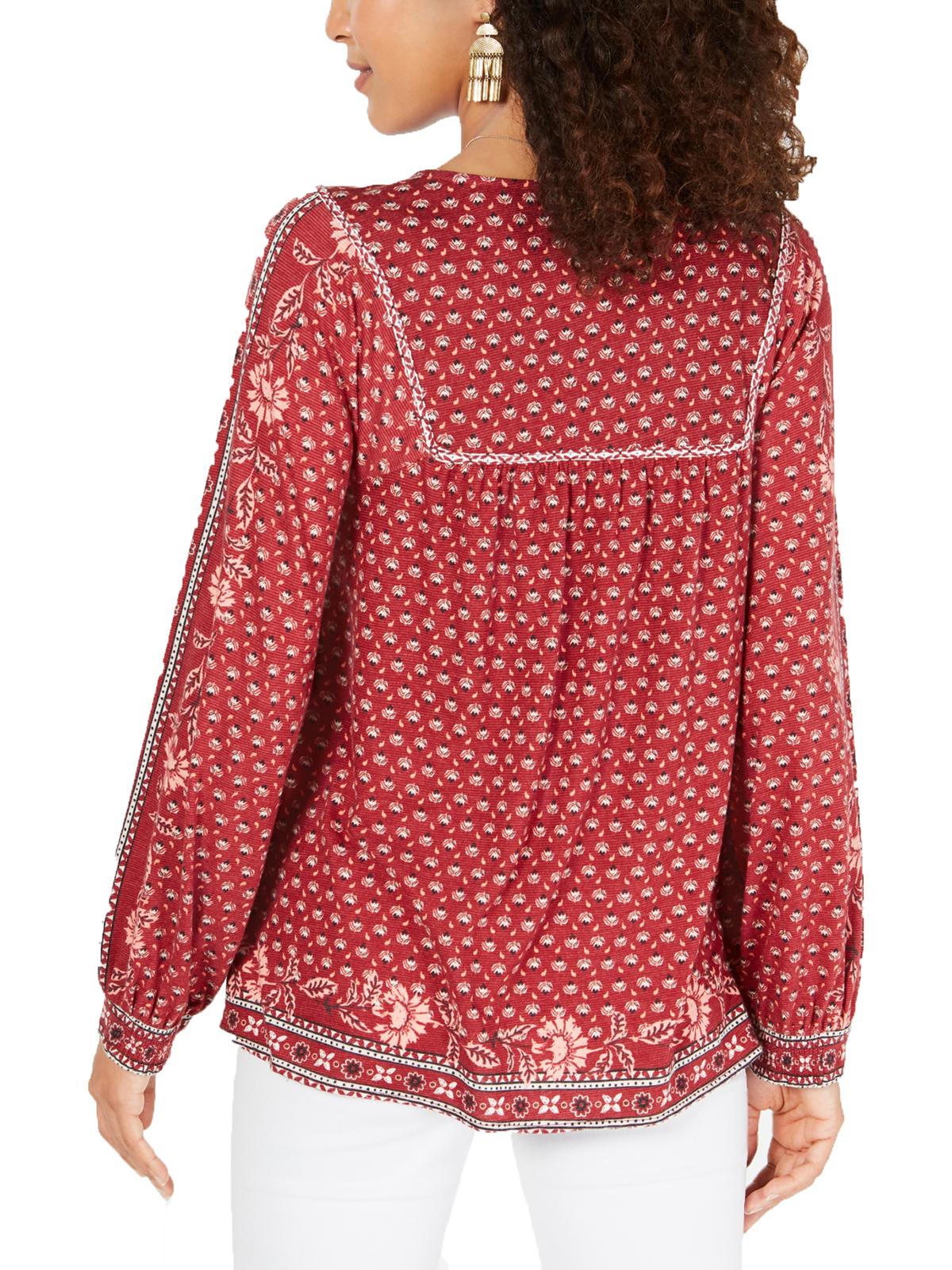 Top feminino estampado estilo camponês vermelho tamanho pequeno S