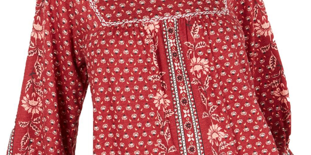 Top feminino estampado estilo camponês vermelho tamanho pequeno S