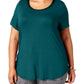 Camiseta feminina Alfani Plus com acabamento em cetim e manga curta, azul, tamanho 0X