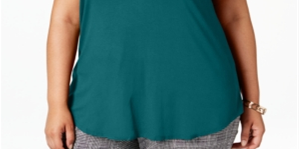 Camiseta feminina Alfani Plus com acabamento em cetim e manga curta, azul, tamanho 0X