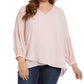 Blusa feminina Karen Kane Plus com mangas bispo cruzadas, rosa, tamanho 1X