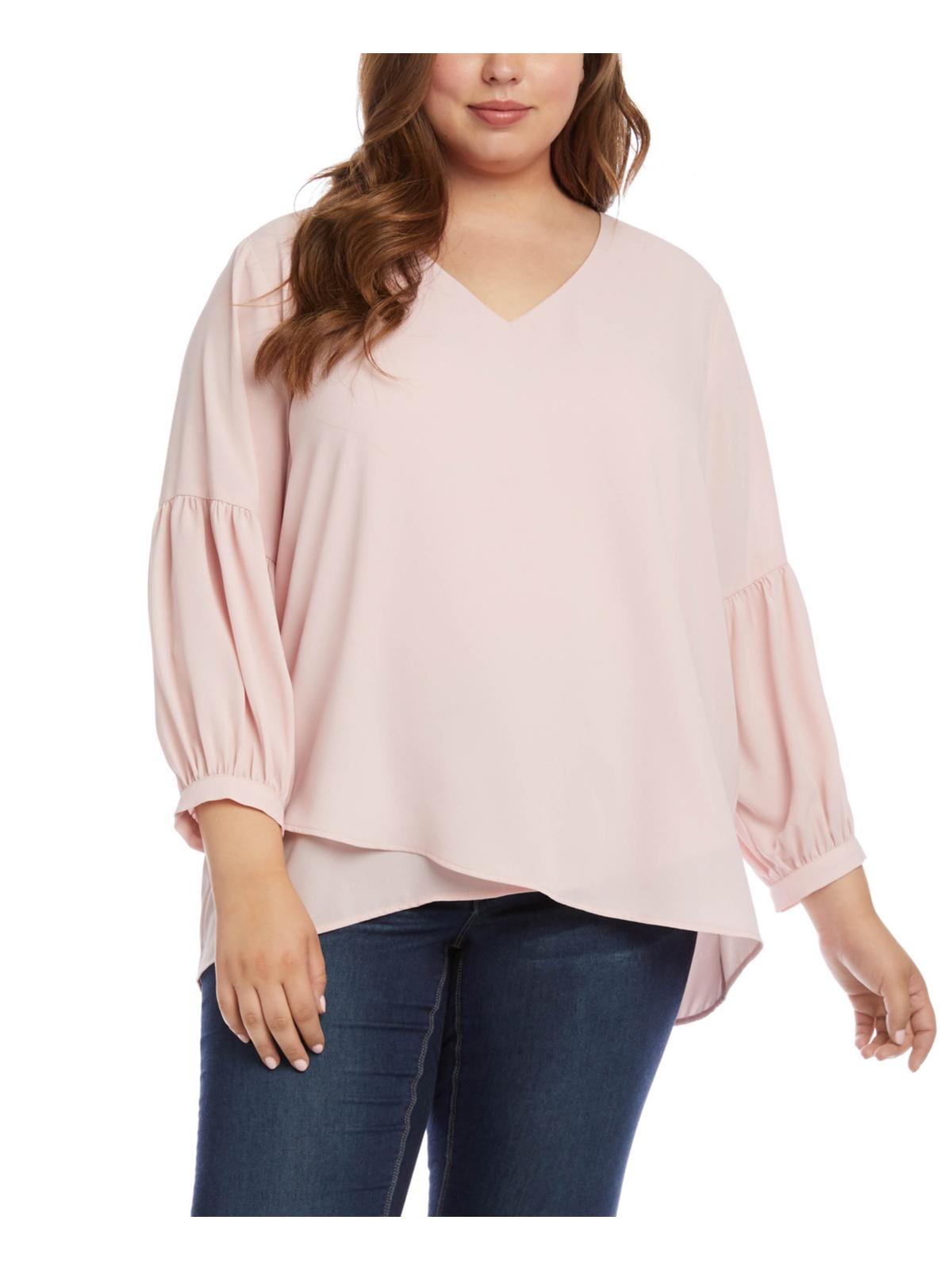Blusa feminina Karen Kane Plus com mangas bispo cruzadas, rosa, tamanho 1X