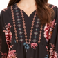 Top feminino estilo camponês com bainha de lenço estampado, preto, tamanho X-S