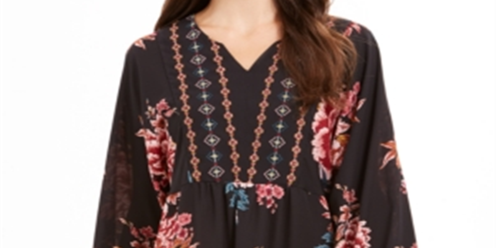 Top feminino estilo camponês com bainha de lenço estampado, preto, tamanho X-S