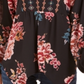 Top feminino estilo camponês com bainha de lenço estampado, preto, tamanho X-S