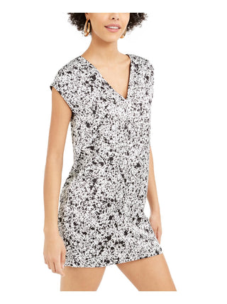 Vestido feminino Bar III estampado, manga curta, decote em V abaixo do joelho, sereia, tamanho médio, branco