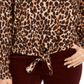 Suéter feminino com estampa exótica e bainha amarrada, estilo &amp; co, marrom, tamanho pequeno G