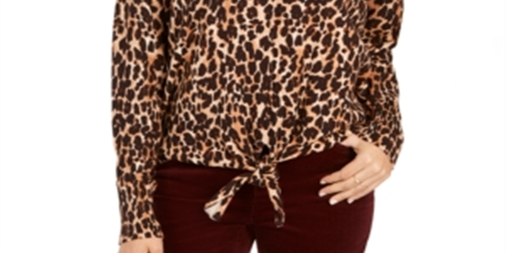 Suéter feminino com estampa exótica e bainha amarrada, estilo &amp; co, marrom, tamanho pequeno G