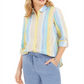 Camisa listrada de linho feminina Charter Club Beach, branca, tamanho grande