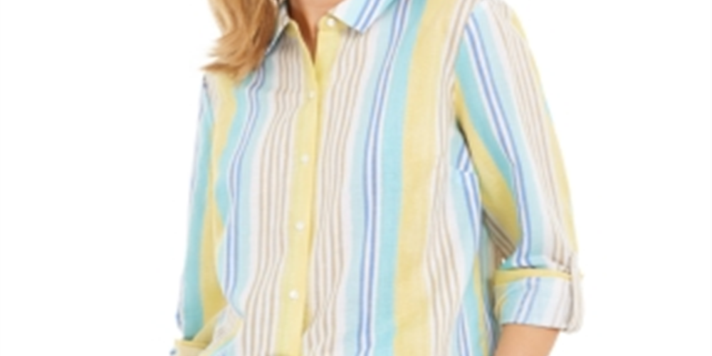 Camisa listrada de linho feminina Charter Club Beach, branca, tamanho grande