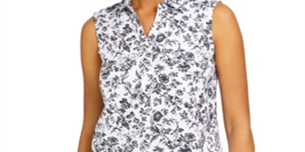 Camisa feminina sem mangas com estampa Toile Charter Club, branca/preta, tamanho 10
