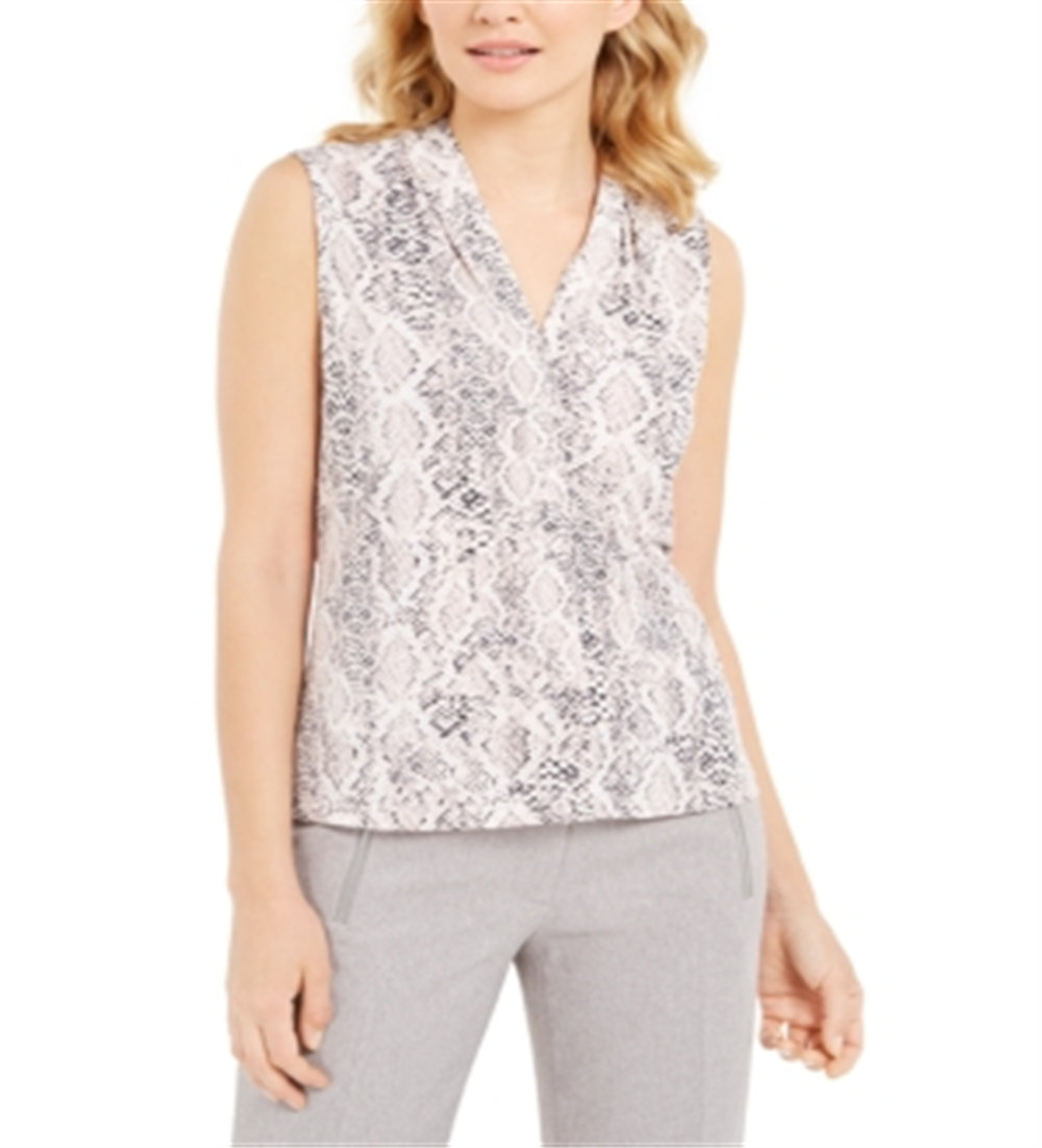 Blusa sem mangas com estampa de pele de cobra Calvin Klein feminina, rosa, tamanho grande