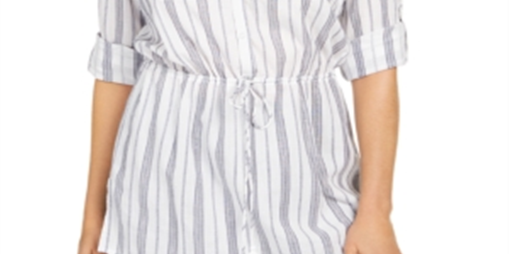 Charter Club Blusa feminina listrada de algodão com amarração na cintura, tamanho pequeno, branca