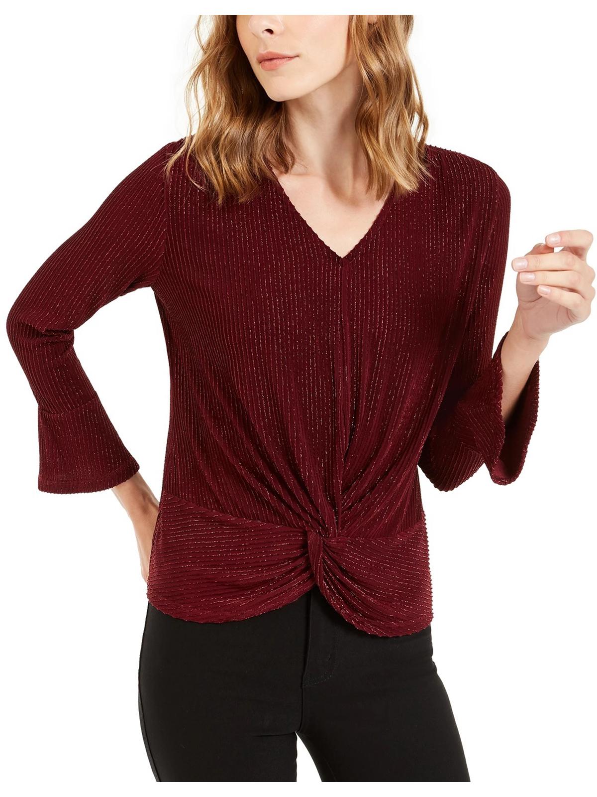 Blusa feminina Alfani Plus com manga sino texturizada, vermelha, tamanho XX-G