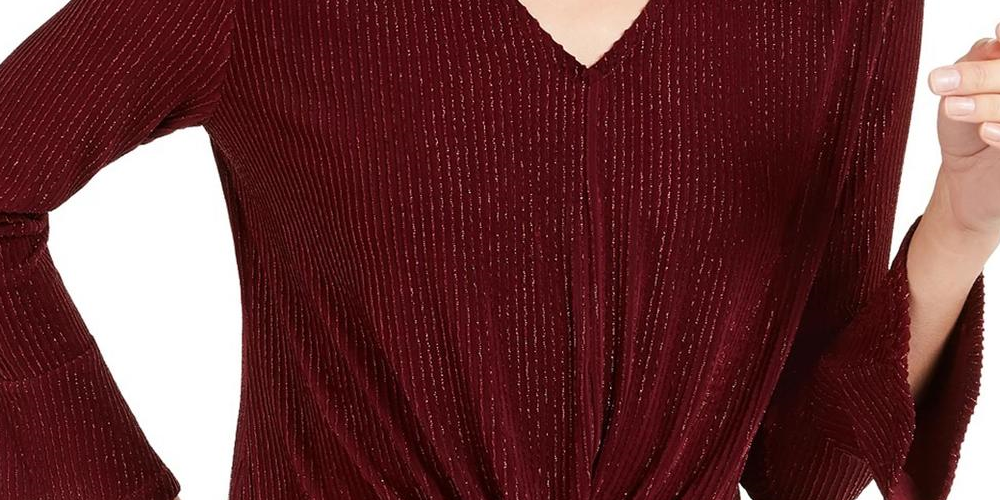 Blusa feminina Alfani Plus com manga sino texturizada, vermelha, tamanho XX-G