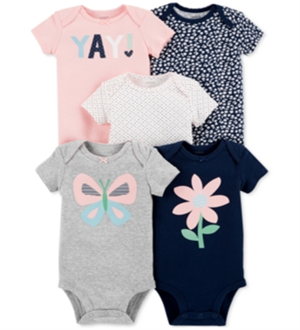 Pacote com 5 macacões estampados Carter's Baby Girl, cinza, tamanho 12 meses