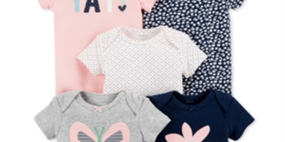 Pacote com 5 macacões estampados Carter's Baby Girl, cinza, tamanho 12 meses