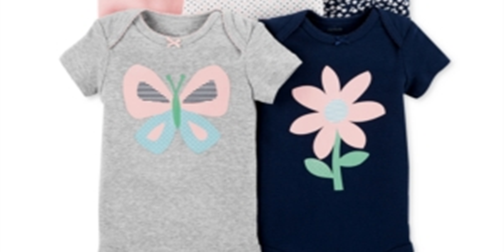 Pacote com 5 macacões estampados Carter's Baby Girl, cinza, tamanho 12 meses