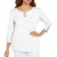 Camiseta feminina Karen Scott de algodão com cadarço, branca, tamanho grande