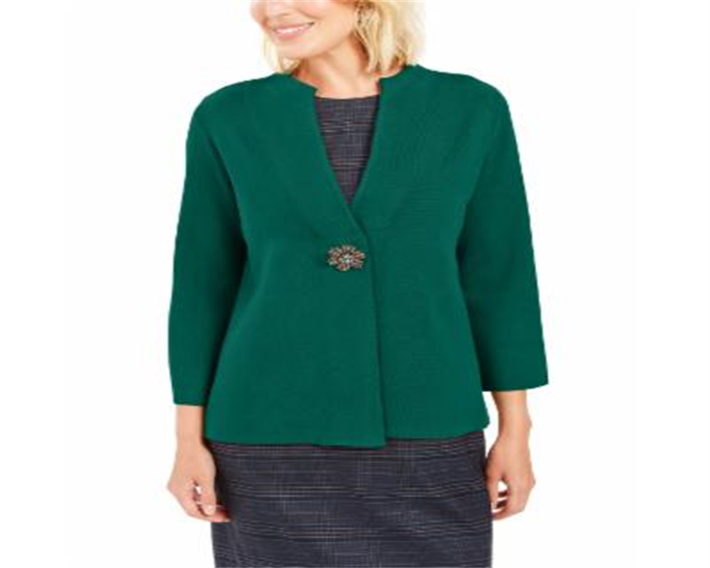 Cardigan feminino JM Collection com broche para festa de fim de ano, verde, tamanho pequeno
