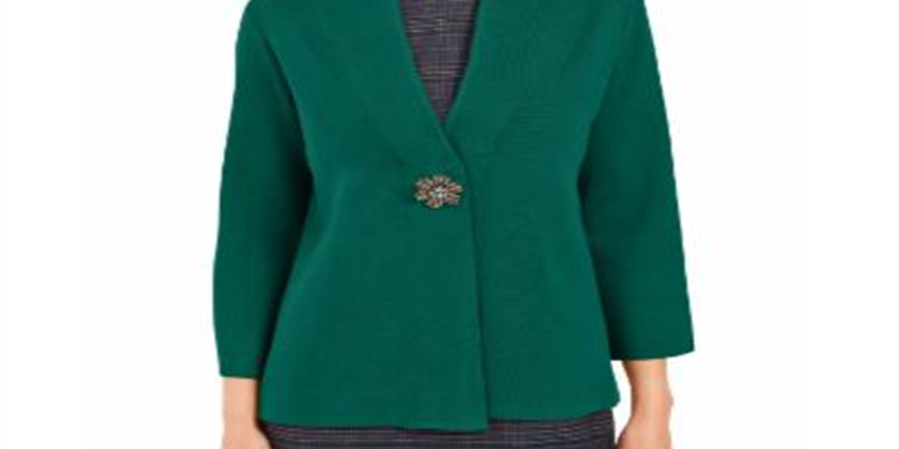 Cardigan feminino JM Collection com broche para festa de fim de ano, verde, tamanho pequeno