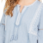 Blusa feminina estampada estilo camponês azul tamanho X-S