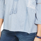 Blusa feminina estampada estilo camponês azul tamanho X-S
