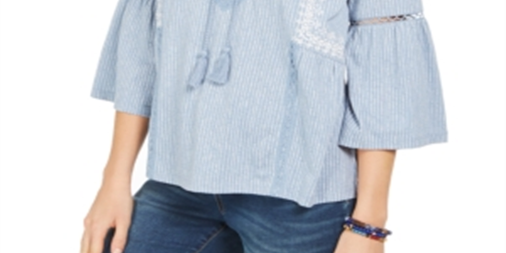 Blusa feminina estampada estilo camponês azul tamanho X-S