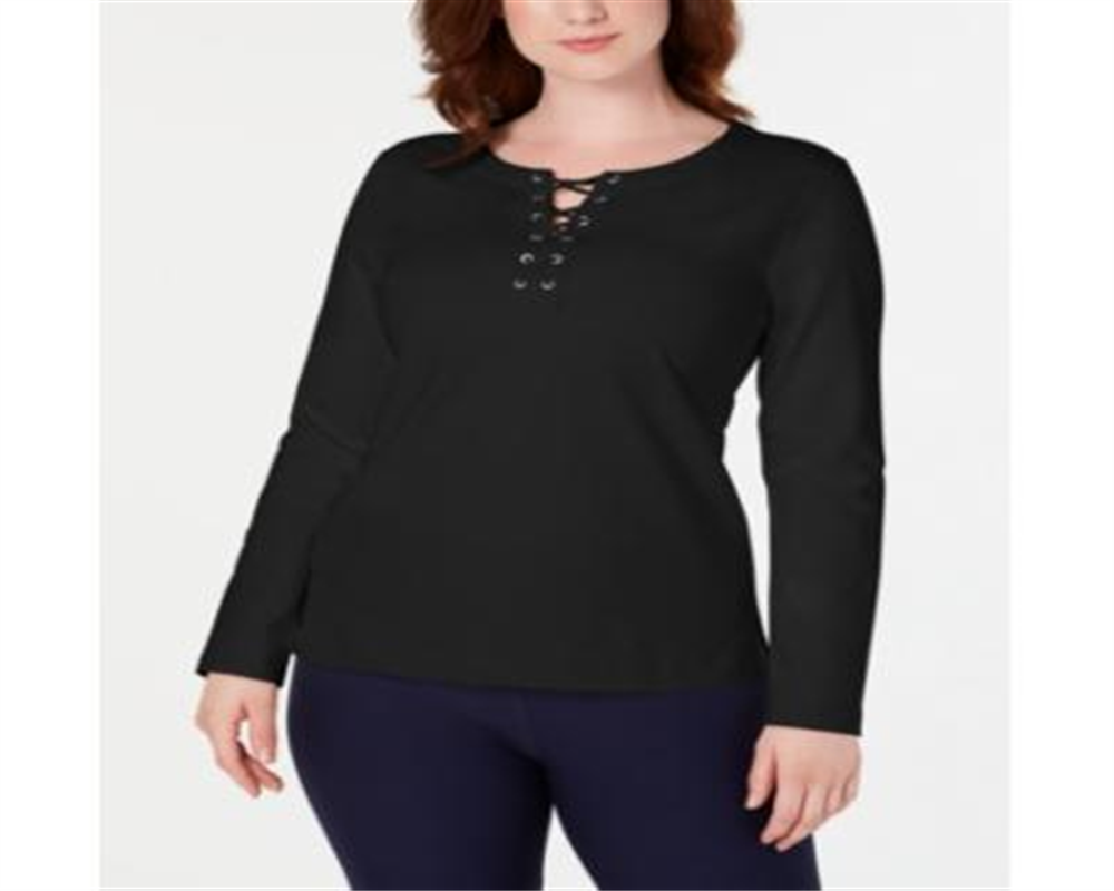 Moletom esportivo feminino Karen Scott com cadarço, preto, tamanho extragrande