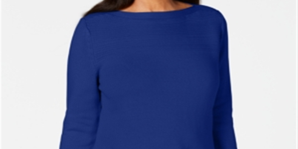 Karen Scott Suéter Feminino de Algodão com Gola Canoa Azul Tamanho XS