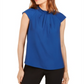 Blusa Calvin Klein Feminina Manga Curta Plissada Gola Simulada Azul Marinho Tamanho P