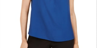 Blusa Calvin Klein Feminina Manga Curta Plissada Gola Simulada Azul Marinho Tamanho P