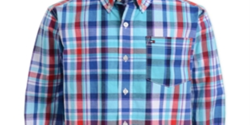 Camisa xadrez Tommy Hilfiger Little Boy Oliver Stretch Azul-Branco Tamanho 4