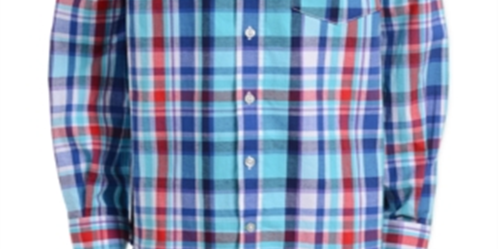 Camisa xadrez Tommy Hilfiger Little Boy Oliver Stretch Azul-Branco Tamanho 4