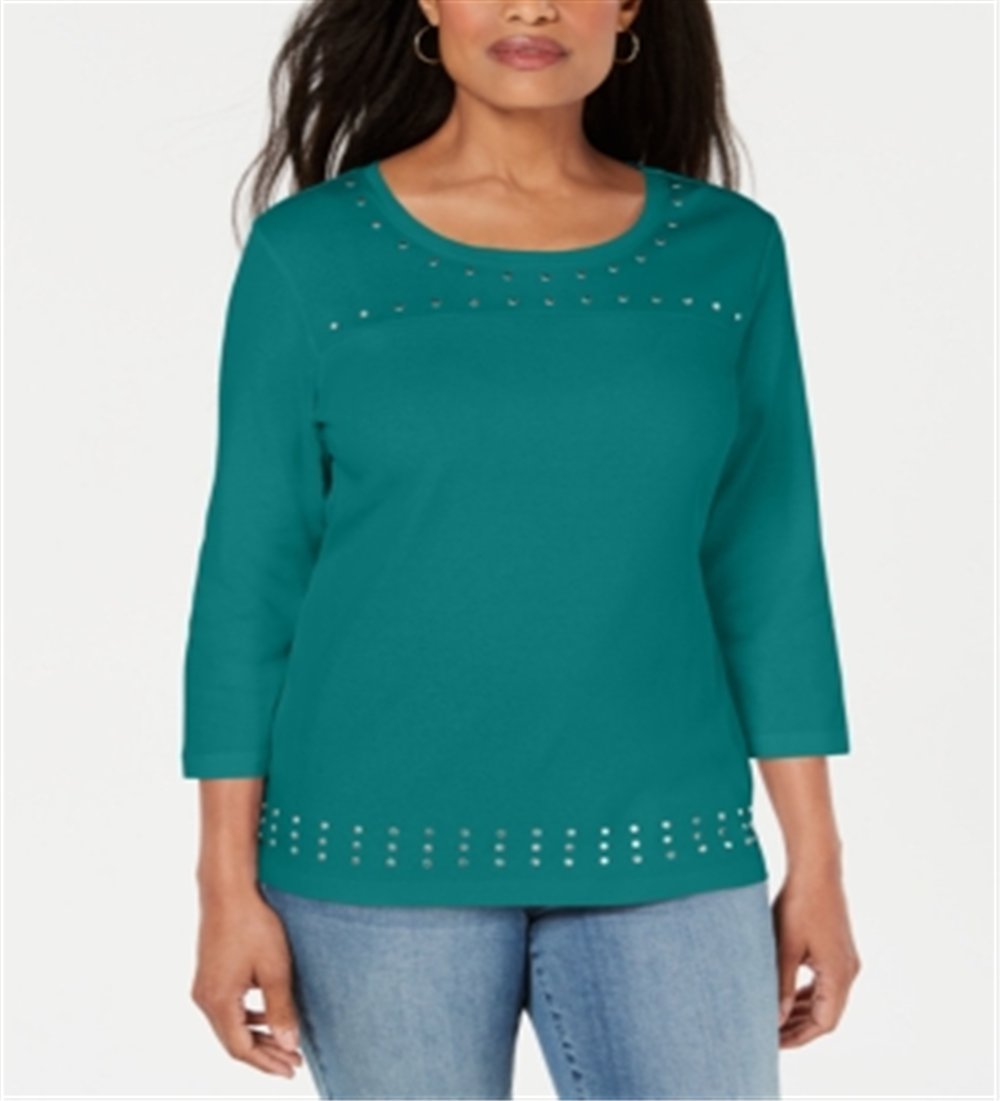 Karen Scott Top Feminino Decote Redondo Com Tachas Azul-petróleo Tamanho X-S