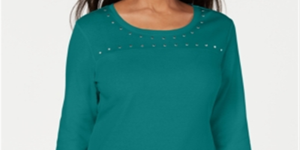 Karen Scott Top Feminino Decote Redondo Com Tachas Azul-petróleo Tamanho X-S