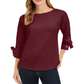Charter Club Top Feminino Jacquard com Laço e Punhos Cherry Pie Tamanho Pequeno Médio