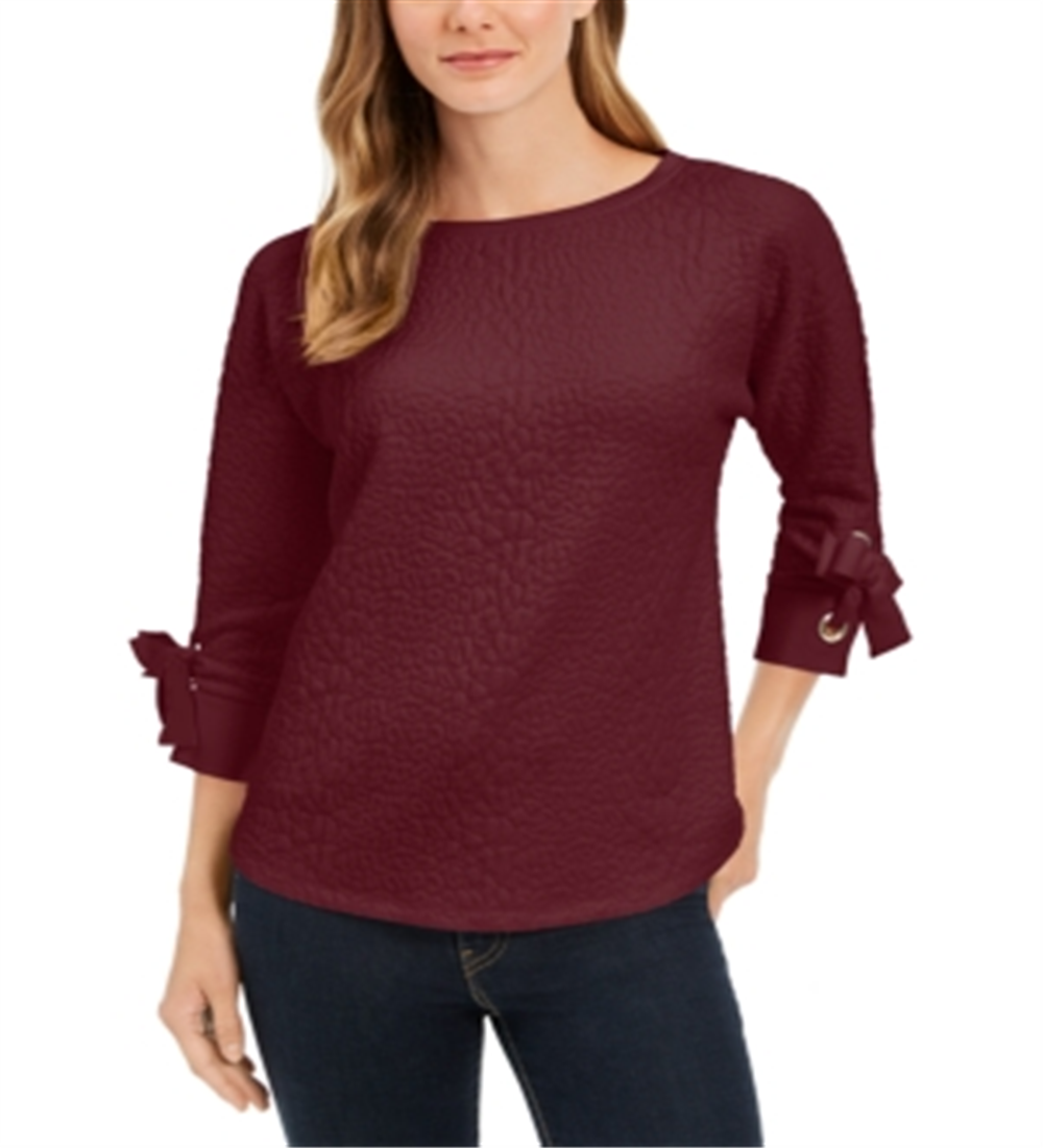 Charter Club Top Feminino Jacquard com Laço e Punhos Cherry Pie Tamanho Pequeno Médio