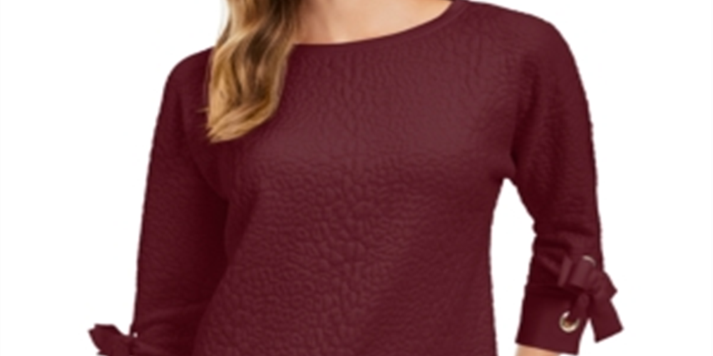 Charter Club Top Feminino Jacquard com Laço e Punhos Cherry Pie Tamanho Pequeno Médio