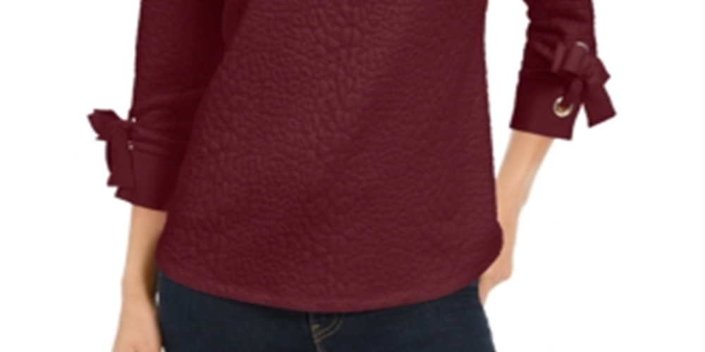 Charter Club Top Feminino Jacquard com Laço e Punhos Cherry Pie Tamanho Pequeno Médio