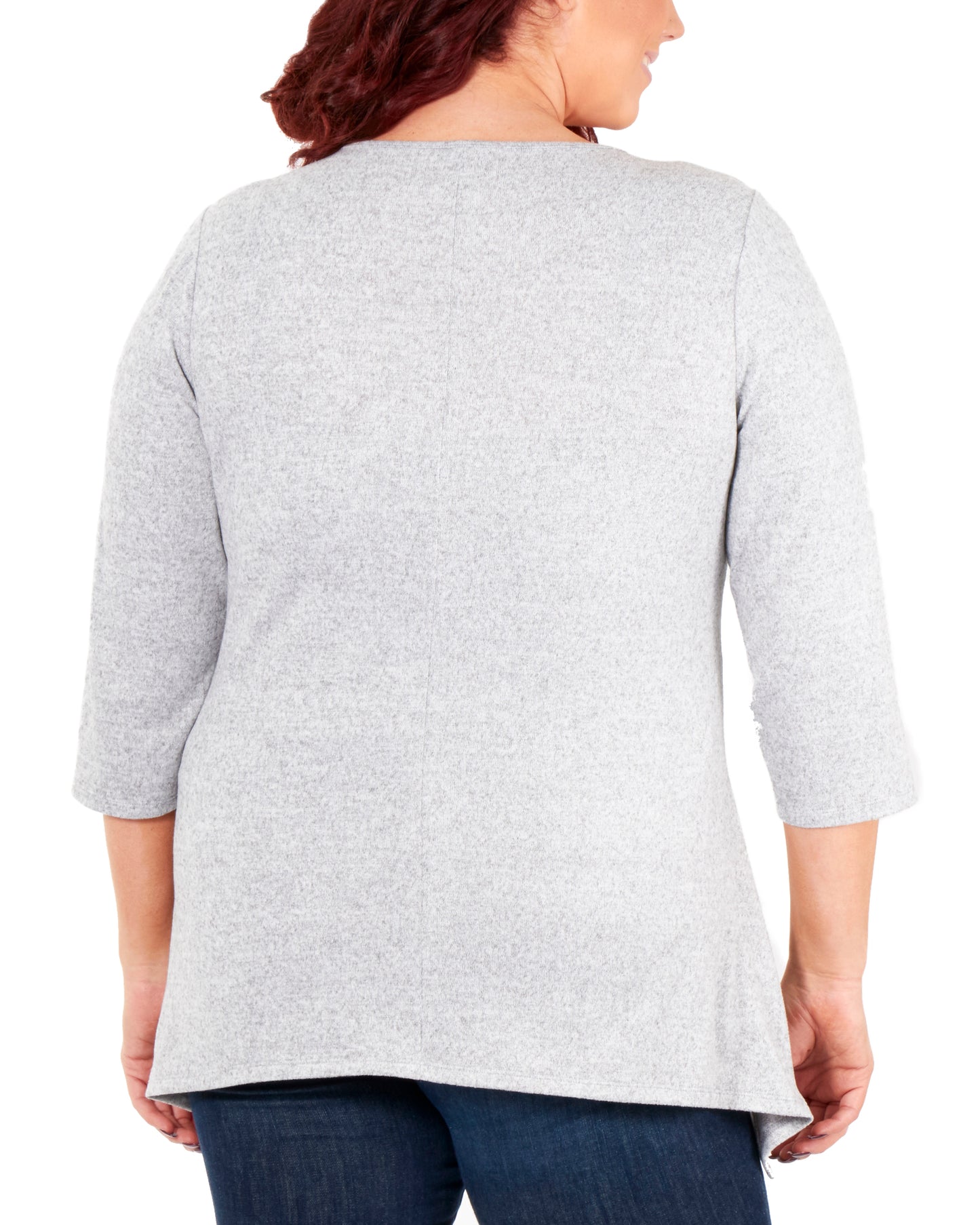 Blusa feminina plus size NY Collection, manga 3/4, decote em V, cinza, tamanho 1X