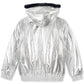Jaqueta Tommy Hilfiger Big Girl com capuz metálico e acabamento em pele sintética, tamanho 12-14, prata